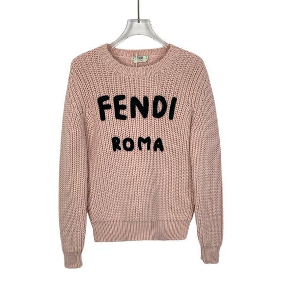 Fendi Pink Logo Letter Embroidered Wool Crewneck Sweater - Picture 1 of 8